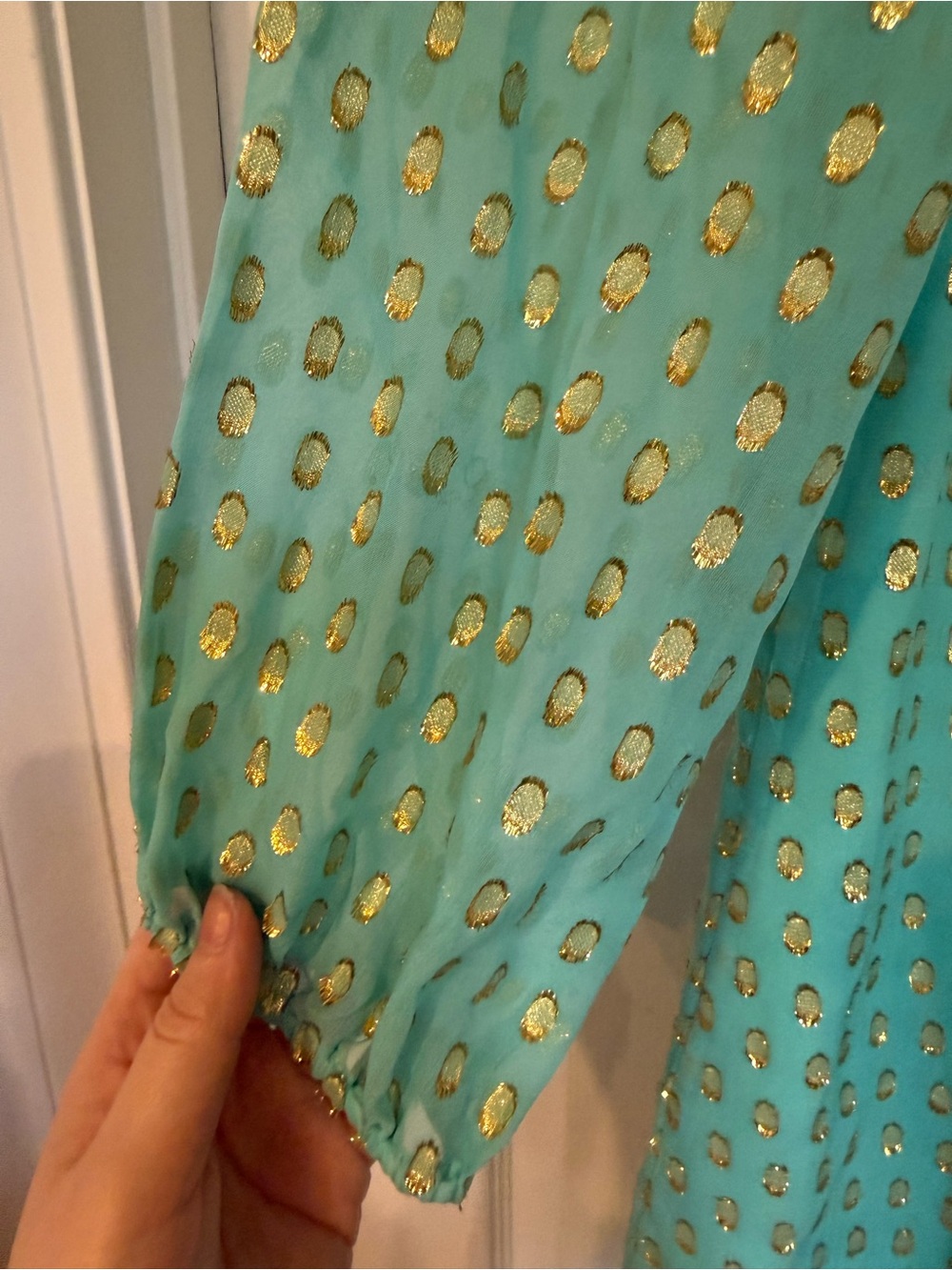 Lilly Pulitzer Colby Silk Mint Green Long-Sleeve Tunic dress with Gold Accents. - Picture 9 of 9